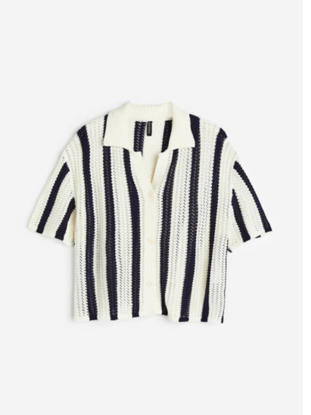 H&M+ Divided Cream and Navy Blue Striped Hole Knit Cardigan